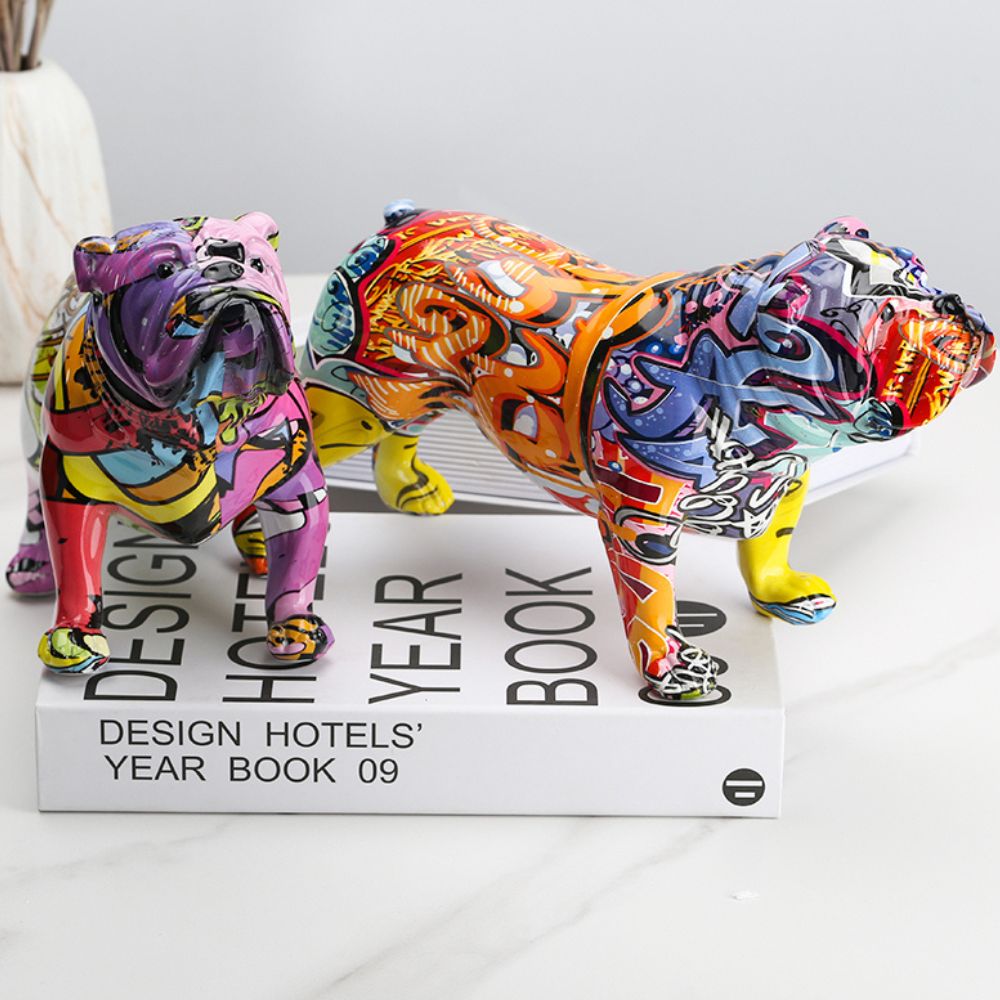 Escultura Bulldog Inglês Resina Graffiti
