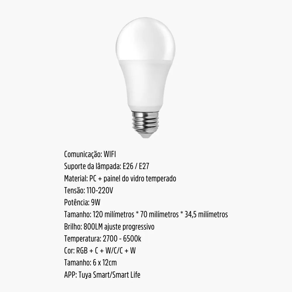Lâmpada de LED RGB Inteligente E27 WIFI Alexa e Google Assistant