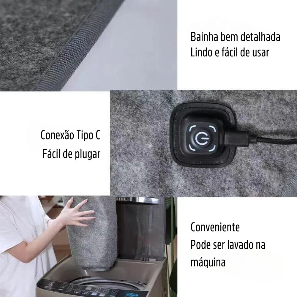 Cobertor Aquecimento Elétrico USB Recarregável Controle de Temperatura