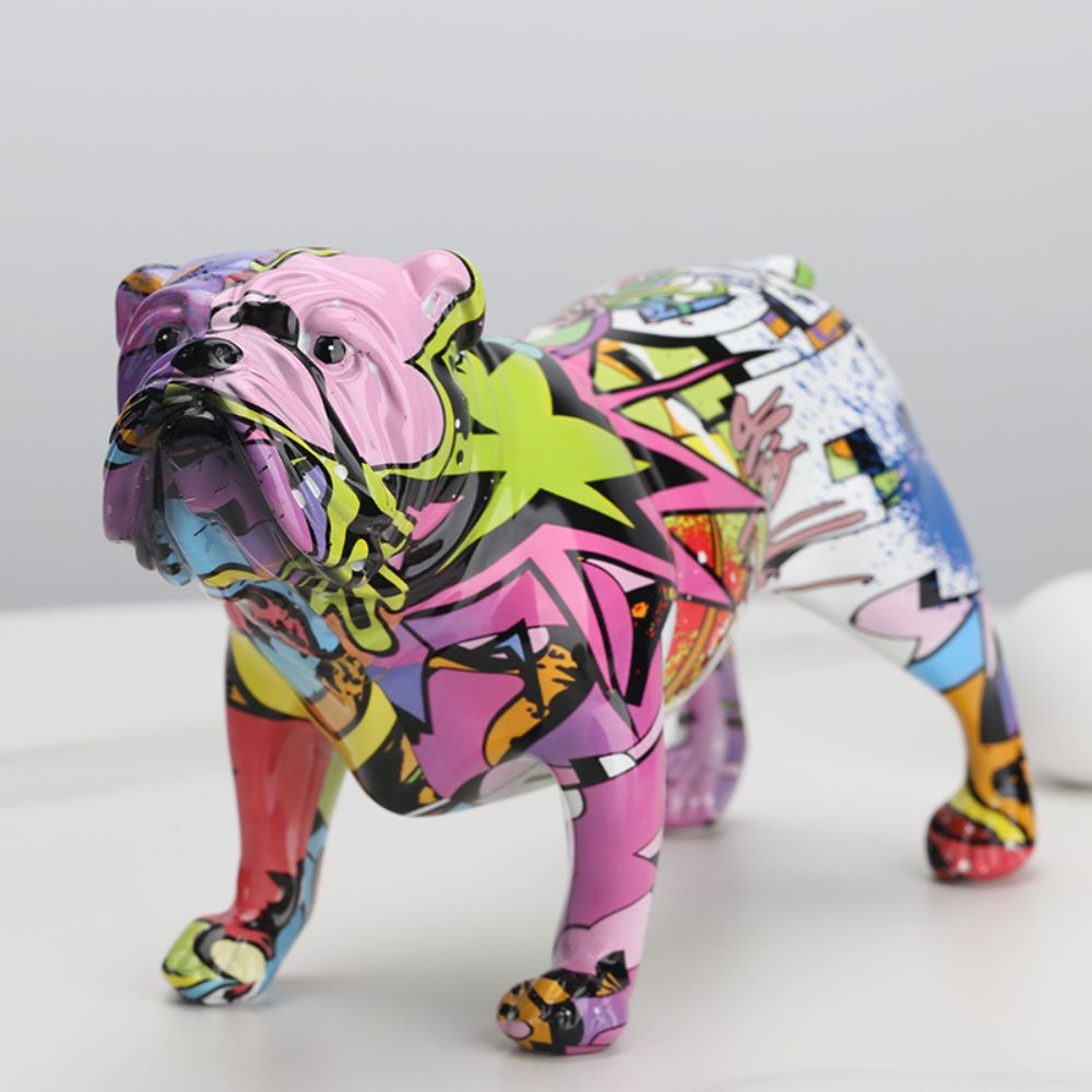 Escultura Bulldog Inglês Resina Graffiti