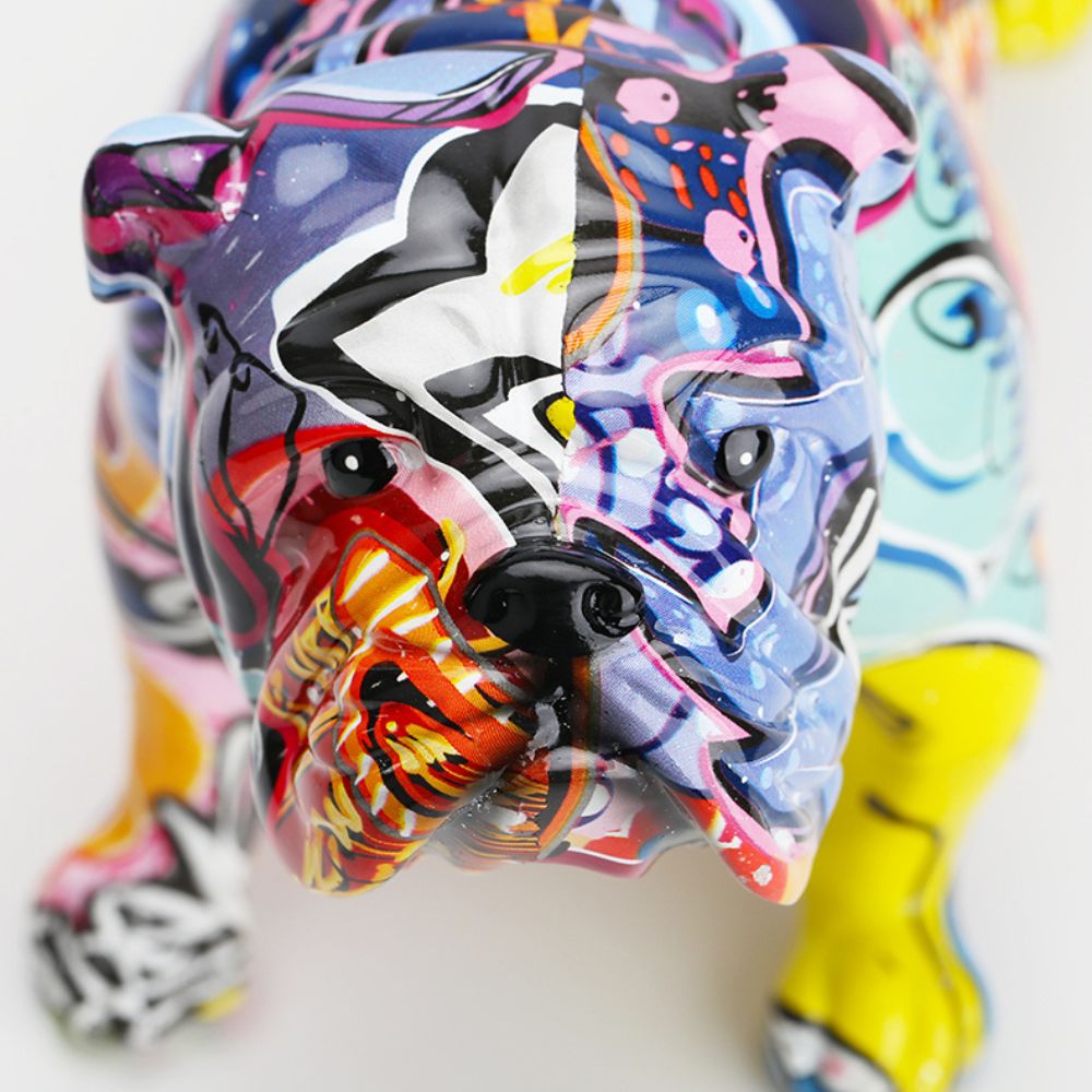 Escultura Bulldog Inglês Resina Graffiti