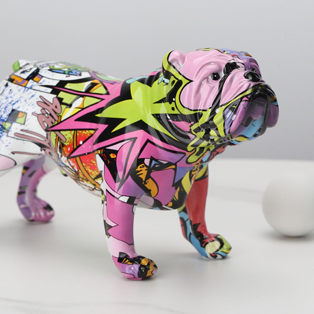 Escultura Bulldog Inglês Resina Graffiti