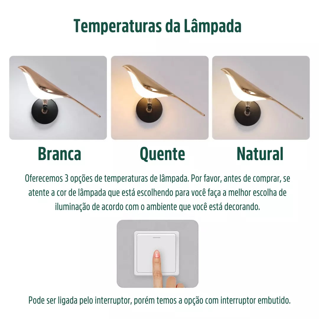 Arandela Luminária de Parede Pássaro LED