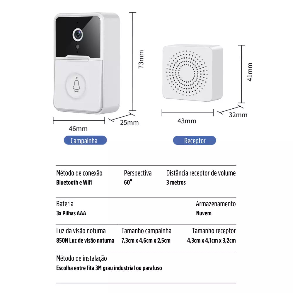 Campainha Inteligente Wifi com Câmera de Segurança