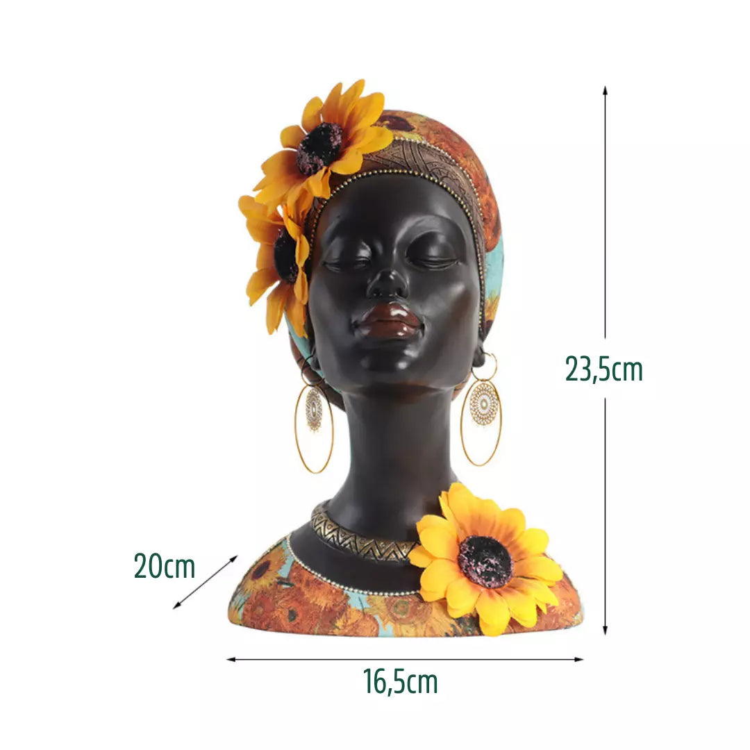 Escultura Busto Decorativo Beleza Mulher Africana Margarida