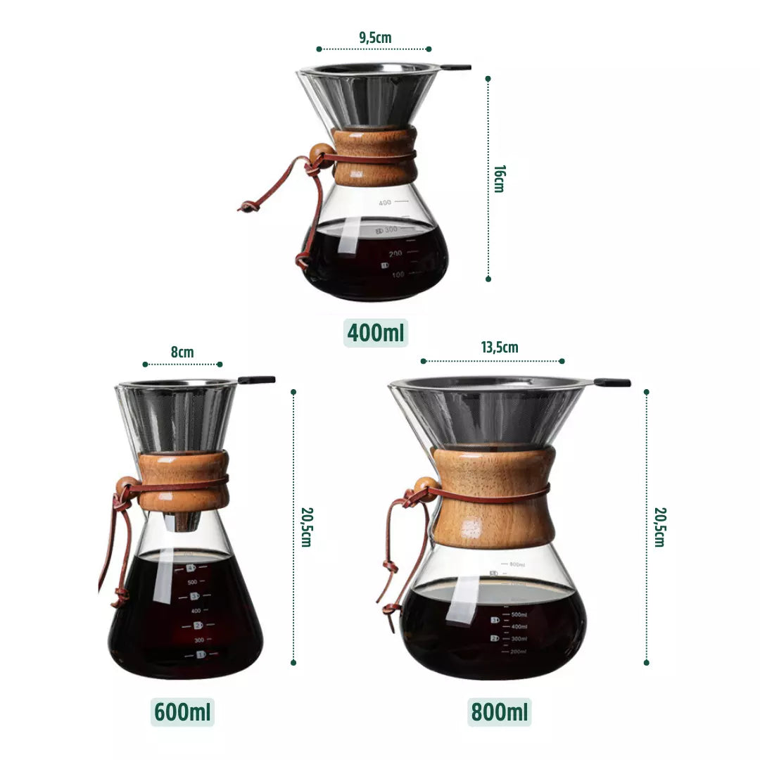 Jarra Passador de Café em Vidro com Filtro de Aço Inoxidável