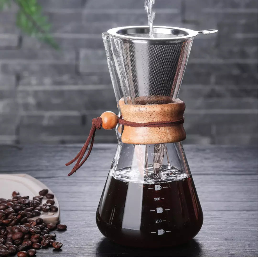 Jarra Passador de Café em Vidro com Filtro de Aço Inoxidável