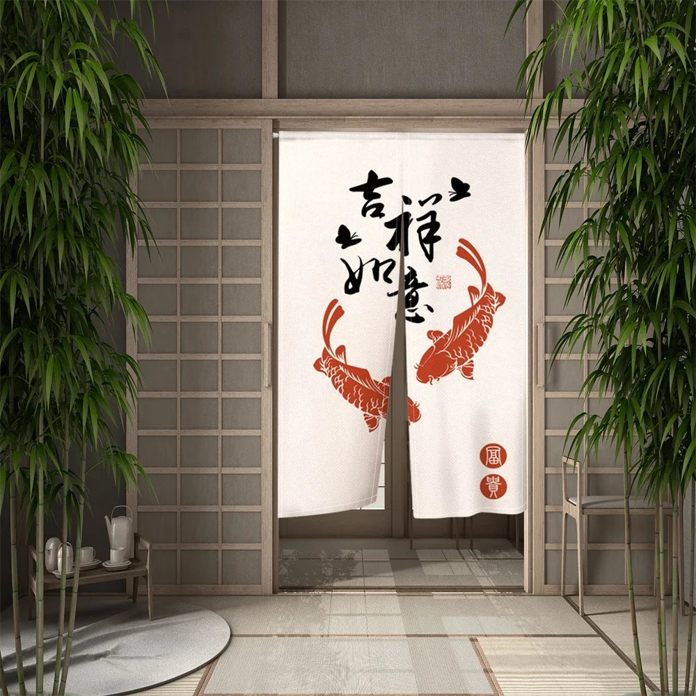 Cortina de Porta Noren Japonesa Carpas