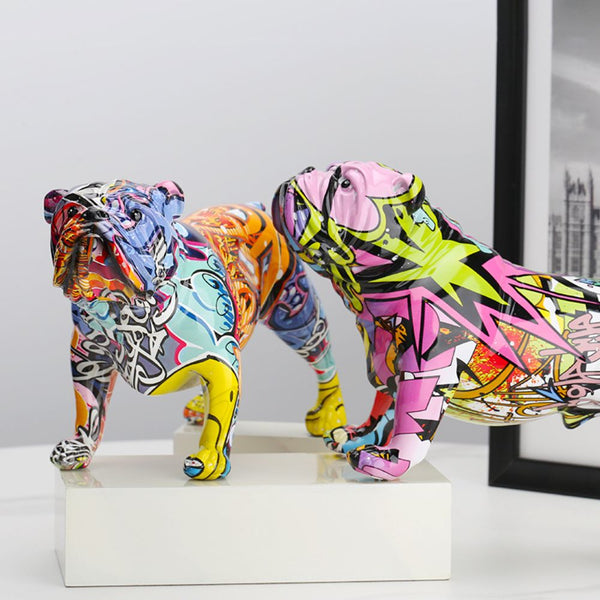 Escultura Bulldog Inglês Resina Graffiti