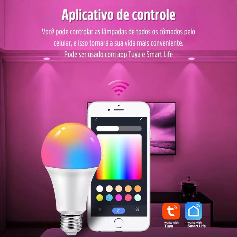 Lâmpada de LED RGB Inteligente E27 WIFI Alexa e Google Assistant
