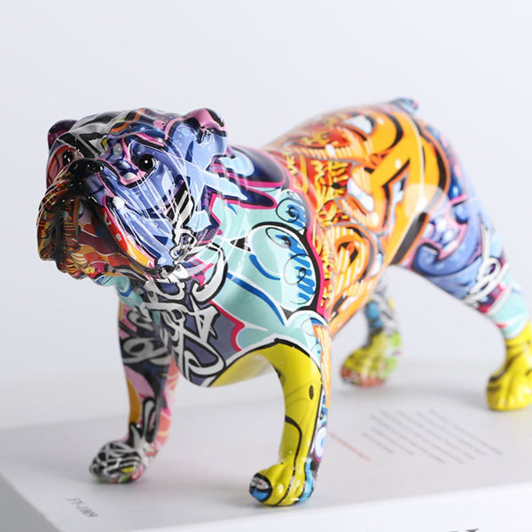 Escultura Bulldog Inglês Resina Graffiti