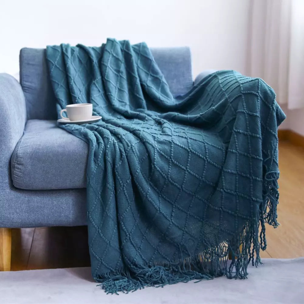 Manta Coberta Decorativa de Tricô Azul Petróleo