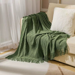 Manta Coberta Decorativa de Tricô Verde Musgo