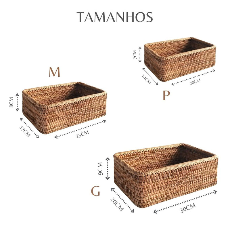 Cesta de Vime Feita a Mão Retangular